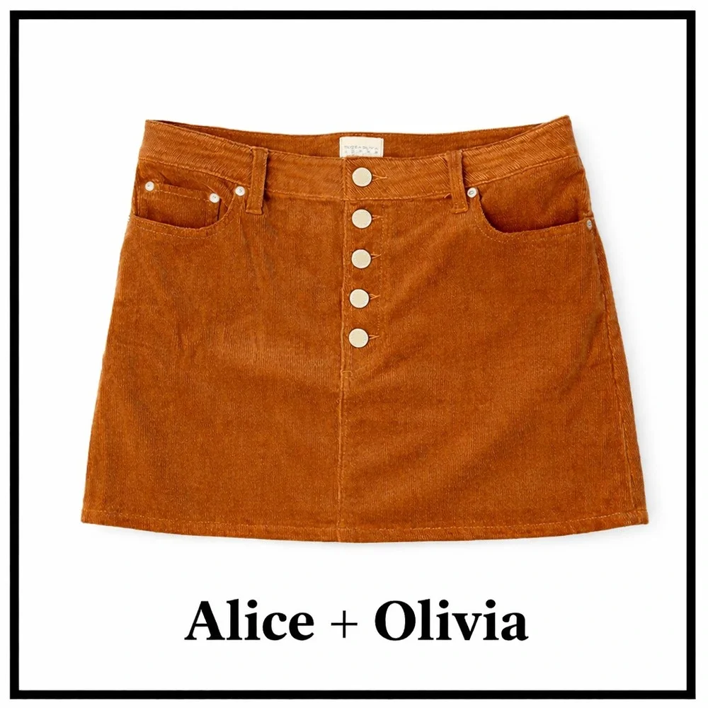 Alice + Olivia Joss  Brown Corduroy Button Fly Mini Skirt High‎ Waist Size 31